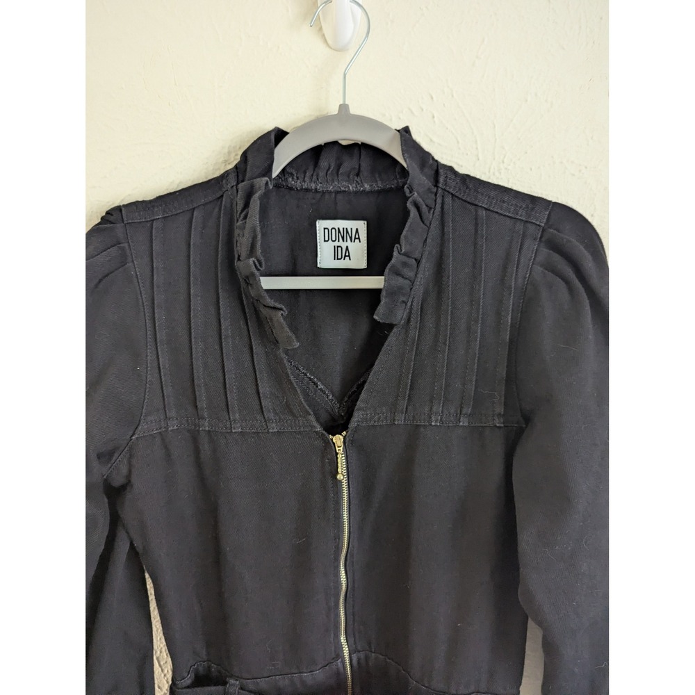 Donna Ida Edna Ruffled Edge Jumpsuit Blackest Size XS Belted Utility - Picture 4 of 11
